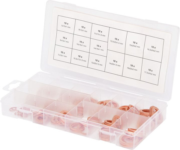 Gamme KS Tools de bagues d'étanchéité en cuivre, diamètre 5-17,5 mm, 150 pièces, 970.0040