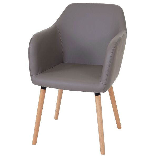 Chaise de salle à manger Mendler Malmö T381, chaise chaise de cuisine, design rétro des années 50, simili cuir, gris taupe, pieds légers, 48448