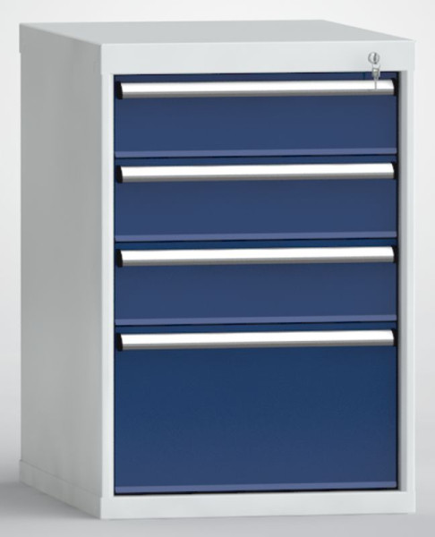 Armoire à tiroirs KLW H : 850 mm L : 572 mm P : 750 mm, dimension d'installation : 750 mm Division : 27x36 unités, avec 4 tiroirs, SEB0850-04NP-001