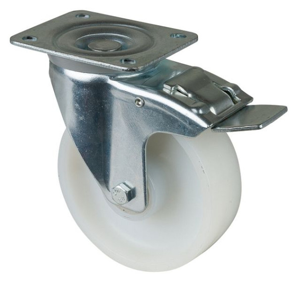 Rouleau de transport BS rollers avec frein, largeur 40 mm, Ø125 mm, jusqu'à 300 kg, bande de roulement/corps de roue en plastique, roulement à rouleaux, LB520.B10.126