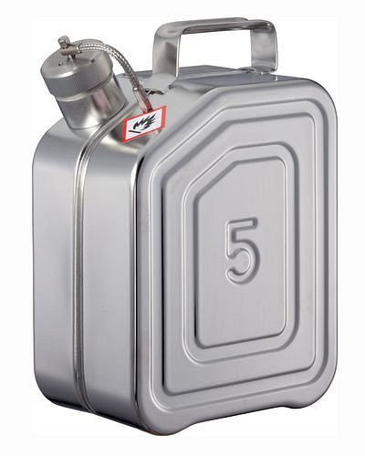Bidon en acier inoxydable DENIOS avec bouchon à vis et soupape de surpression, volume de 5 litres, 117-335