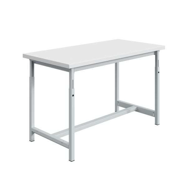 Etabli SOFAME PTH, réglable en hauteur mécaniquement, L 1200 x P 750 x H 778 à 1058 mm, plan de travail mélaminé 38 mm, gris clair RAL 7035, W010020308GC
