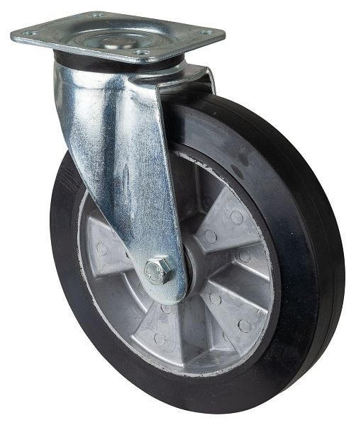 Roulette robuste BS Wheels, largeur de roue 50 mm, roue Ø 250 mm, capacité de charge 550 kg, bandages élastiques noirs, corps de roue en aluminium, roulements à billes, L600.B80.250
