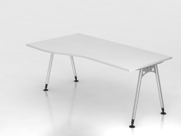 Bureau Hammerbacher pied A 180x100/80cm blanc, forme libre, montage possible à gauche ou à droite, VAS18/W/S