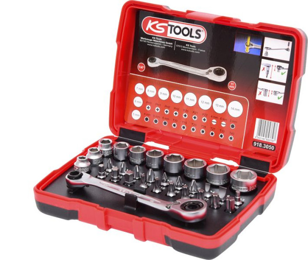 KS Tools Jeu de douilles traversantes et d'embouts 1/4" + 11 mm, 31 pièces, 918.3050