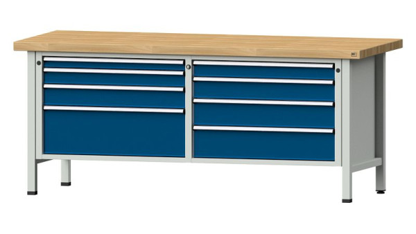 Établis ANKE Établi en caisson, modèle 144 VX, 2000 x 800 x 850 mm, RAL 7035/5010, BMP 50 mm, 330.162