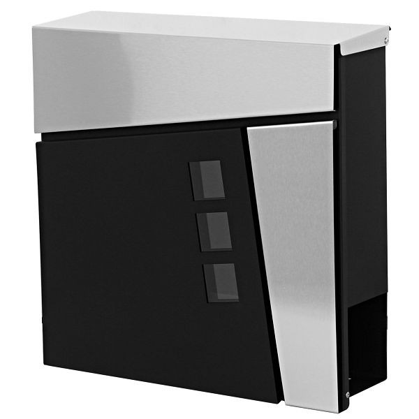 Boîte aux lettres Mendler HWC-B29, boîte aux lettres murale, boîte aux lettres, compartiment à journaux, revêtement par poudre, noir/acier inoxydable, 60201