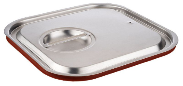 Couvercle enfichable de transport APS GN 2/3, 35,4 x 32,5 cm, en acier inoxydable, avec joint en silicone rouge, pour la protection contre les chutes, 80029