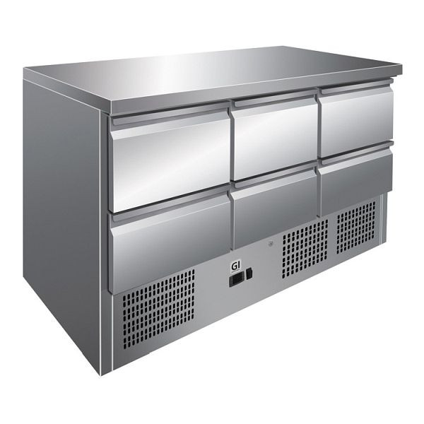 Table de refroidissement Gastro-Inox en acier inoxydable avec 6 tiroirs, refroidissement par convection, capacité nette 400 litres, 202.018