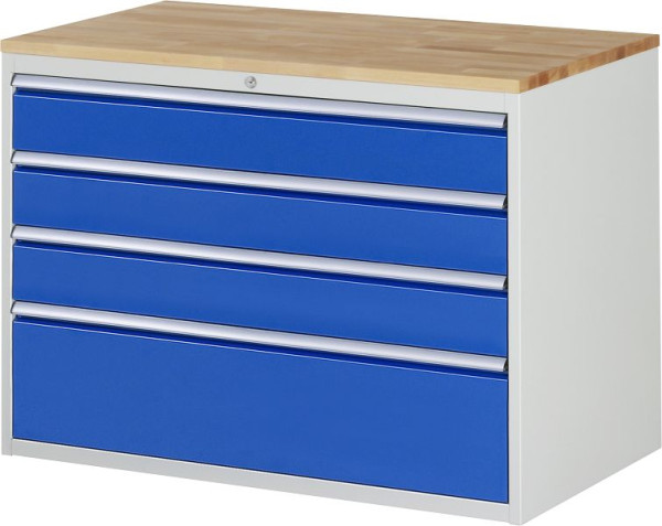 Armoire à tiroirs RAU série 7000, plan de travail en hêtre massif, 4 x tiroirs taille XXL 3xH150, 1xH270 mm, 1145x825x650 mm, 03-XXL5.3A-B.11