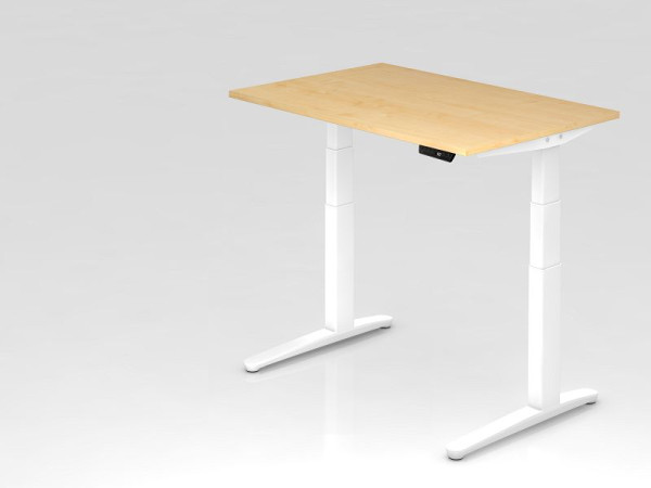 Bureau assis-debout électrique Hammerbacher 120x80cm érable/blanc, forme rectangulaire, VXBHM12/3/WW