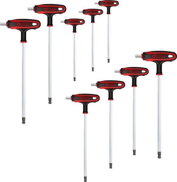 KS Tools Jeu de clés à tête sphérique à six pans creux avec poignée en T, 9 pièces, 151.8150