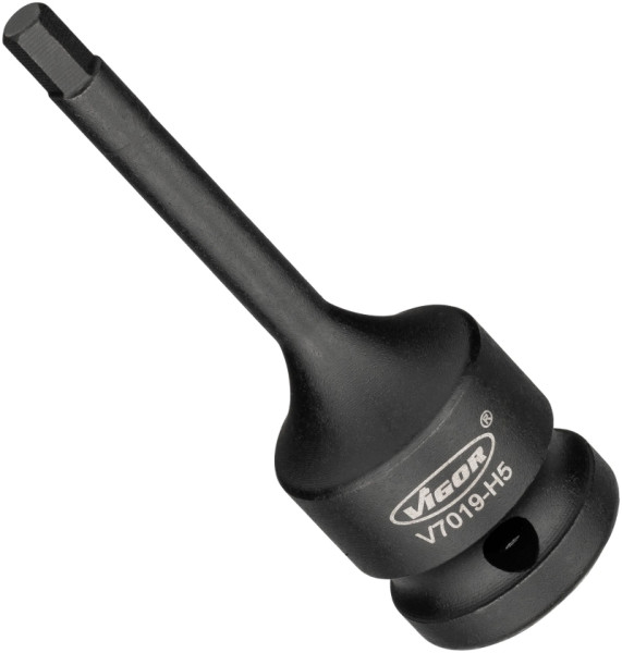 Embout de tournevis pour clé à chocs VIGOR, carré creux 12,5 mm (1/2 pouce), profil à six pans intérieurs, 5 mm, V7019-H5