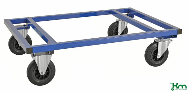 Chariot à palettes Kongamek, 2 roulettes fixes et 2 pivotantes en caoutchouc plein, bleu, 1200 x 800 x 305 mm, KM217-B