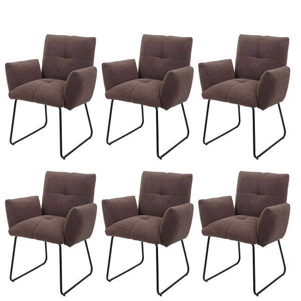 Mendler HWC-K34 lot de 6 chaises de salle à manger, chaises de cuisine, chaises rembourrées, chaises avec accoudoirs, tissu Öko-Tex Bouclé/métal textile, marron, 3x89665