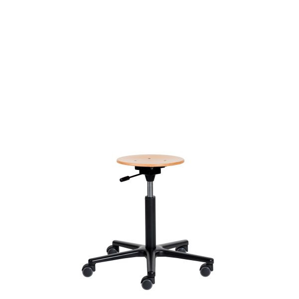 Tabouret de travail SOFAME NATUR à roulettes, hauteur d'assise 45-65 cm, piètement aluminium, W050010012