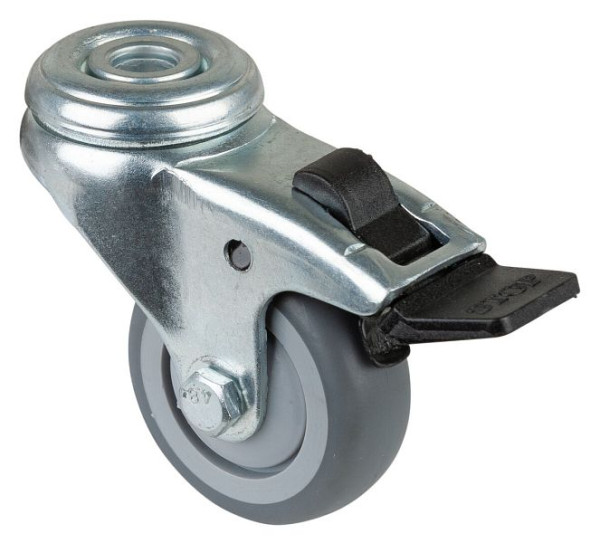 Roulettes BS Roulette d'appareil avec frein, largeur 20 mm, Ø50 mm, jusqu'à 50 kg, bande de roulement en caoutchouc gris, roulement à billes, lot de 8, A321.A85.050