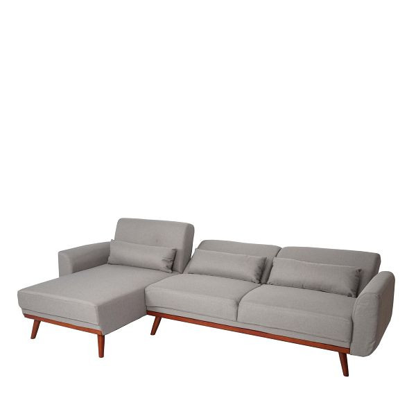 Mendler Sofa HWC-J20, canapé d'angle en forme de L 3 places couchage fonction couchage tissu/textile, gris, 75482+75483