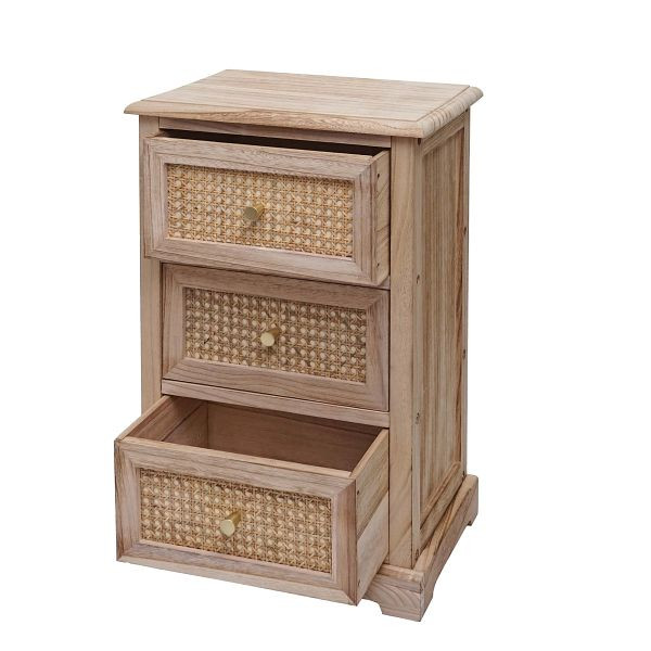 Commode Mendler HWC-K87, armoire à tiroirs, bois rotin 63x40x28cm, couleur naturelle, 97676