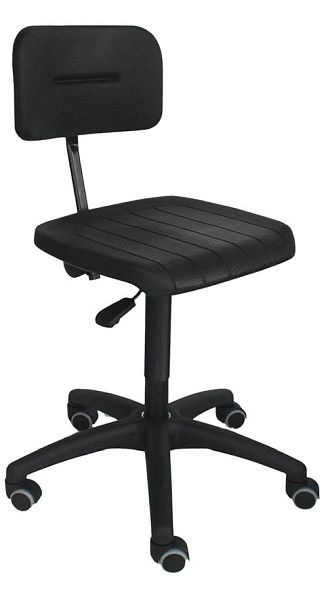 Chaise de travail Bedrunka+Hirth, PU noir, hauteur d'assise : 420-620 mm, piètement en plastique de haute qualité, ressort à gaz de sécurité, 05.96.02