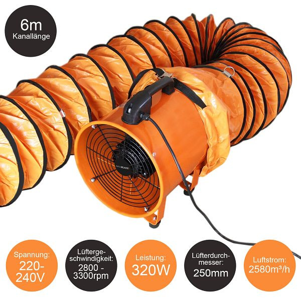 MAXBLAST Ventilateur Industriel Professionnel 250mm 320W 6m Conduit 27019