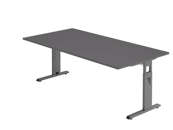 Bureau Hammerbacher pied C 200x100cm graphite/graphite, hauteur de travail 65-85 cm, VOS2E/G/G