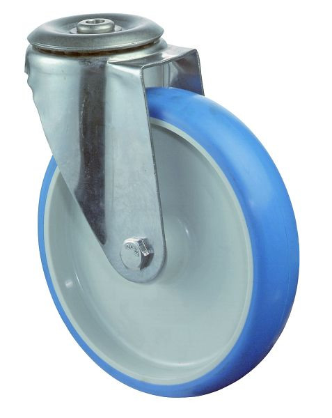 Rouleau de transport BS rollers inox, largeur 50 mm, Ø200 mm, jusqu'à 200 kg, bande de roulement polyuréthane bleu, corps de roue plastique, palier lisse, H101.B32.200