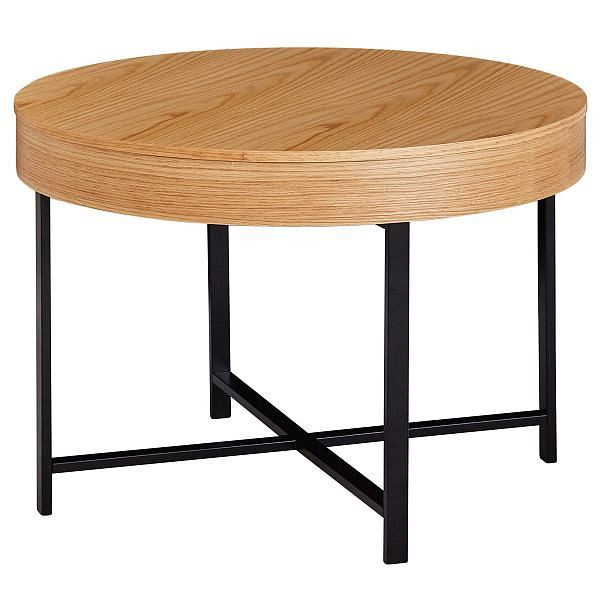 Table basse Wohnling Design ronde Ø 69 cm aspect chêne avec espace de rangement, avec pieds en métal, WL5.978