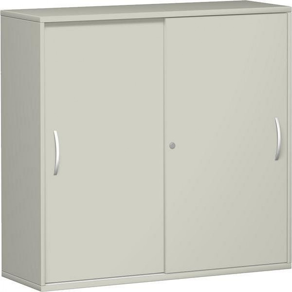 Armoire à portes coulissantes geramöbel avec panneau central, 4 étagères décoratives, verrouillable, 1200x425x1152, gris clair/gris clair, N-10S312-LL