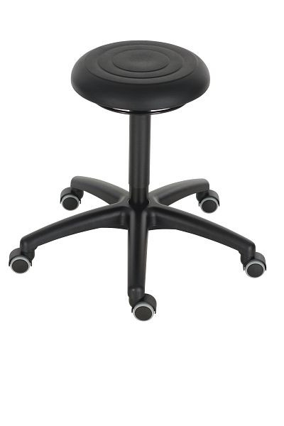 Tabouret de travail Lotz, assise : PU, supersoft, noir, système de mousse 15 Shore, conduits de climatisation, Ø 350 mm, hauteur d'assise 420 - 620 mm, 3520.15