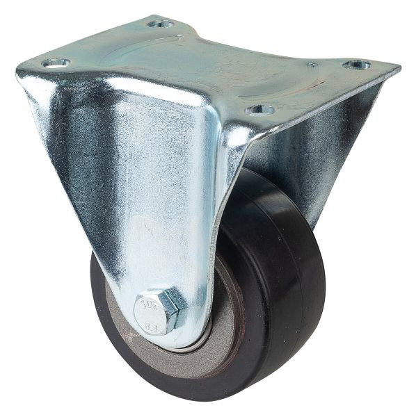 Roulette robuste BS Wheels, roulette fixe, largeur de roue 50 mm, Ø roue 100 mm, capacité de charge 210 kg, bandages élastiques noirs, fonte, roulements à billes, N110.B81.100
