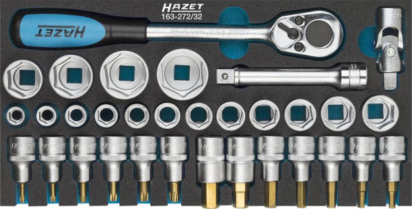 Jeu de clés à douilles Hazet, carré creux 12,5 mm, profil de traction extérieur double hexagonal, profil intérieur TORX®, profil intérieur hexagonal, 163-272/32