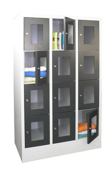 Armoires de vestiaire PAVOY avec piètement, largeur du compartiment 300 mm, avec portes vitrées, 21213-343-091