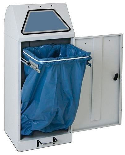 Collecteur de matières recyclables DENIOS 45 litres, commande manuelle, support sac poubelle, gris/gris, 164-288