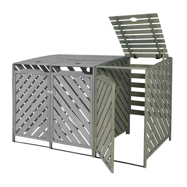 Mendler XL 1/2 extension d'habillage pour poubelle à roulettes HWC-J44, boîte à poubelle à roulettes, 112x63x96 bois, gris, 80545