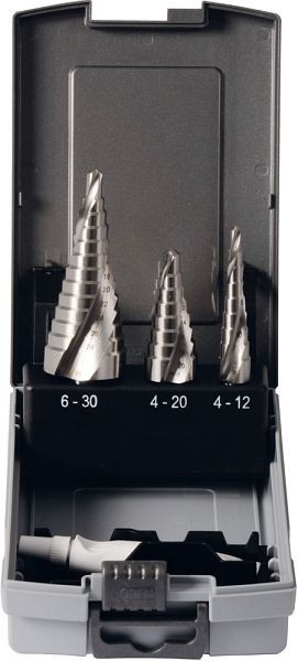 Foret étagé à cassette Projahn avec goujure hélicoïdale HSS-Co 3 pièces taille 1 - 3, 76911