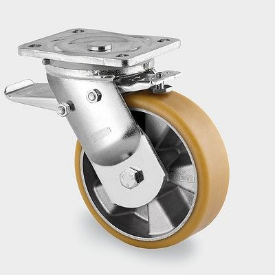 Roulette pivotante TENTE-ROLLEN avec frein, roue Ø 200 mm, capacité de charge 800 kg, hauteur de construction 245 mm, A 92 Shore, 9682ITP200P63 Plat
