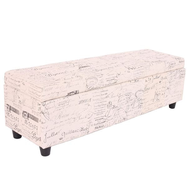 Coffre de rangement Mendler Kriens, banc banc, tissu/textile, 45x114x45cm, lettrage, crème, 21447
