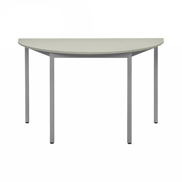 Table polyvalente Bisley MULTI Desking, demi-ronde, chromée, 25 mm, décor G gris, H 740 x L 1200 x P 600 mm, MTC25H1206G399