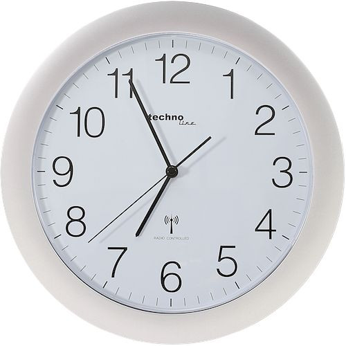 Horloge murale radiocommandée Technoline argent, horloge plastique radiocommandée, dimensions : Ø 30 cm, horloge à quartz, WT 8000 argent
