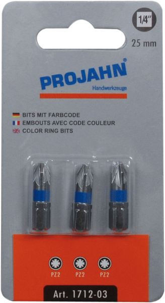 Embout marqué Projahn 1/4" L75 mm Pozidriv N°3 lot de 3, 1813-03
