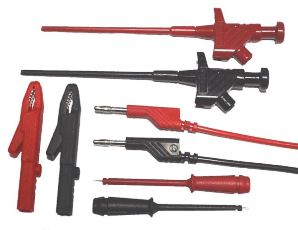 Kit d'équipement de test Busching composé de 2 câbles de mesure, pointes de touche de serrage, pointes de touche, pince de prélèvement, AK-789050