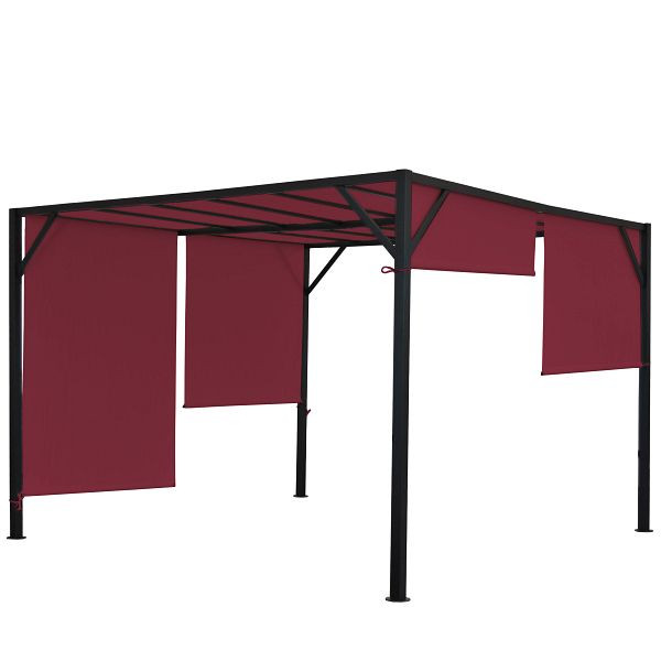 Mendler Pergola Baia, toit de terrasse pavillon de jardin, structure acier stable 6cm + toit ouvrant rouge bordeaux, 3x3m, 75857+75854