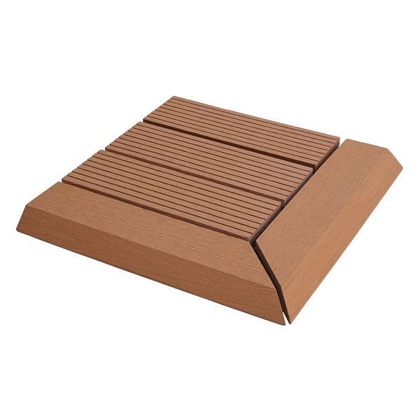 Mendler WPC carrelage de sol d'angle Rhone + fin, terrasse aspect bois, 30x30cm Premium, coin droit, teck linéaire, 77615
