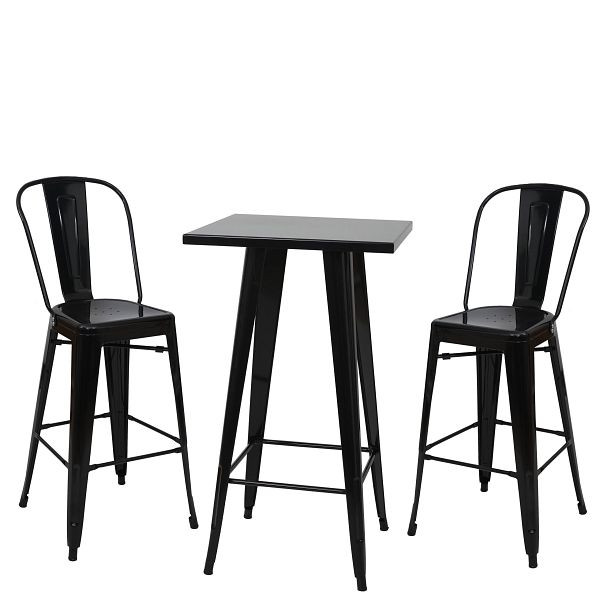 Mendler Set table de bar + 2x tabourets de bar HWC-A73, tabouret de bar table de bar, design industriel en métal, noir, 57906+59866+59866