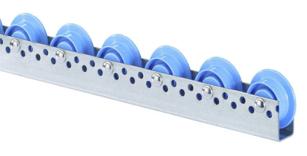 Rail à roulettes BS avec roulettes à bride en plastique, diamètre 48/66 mm, pas 75 mm, 422 000
