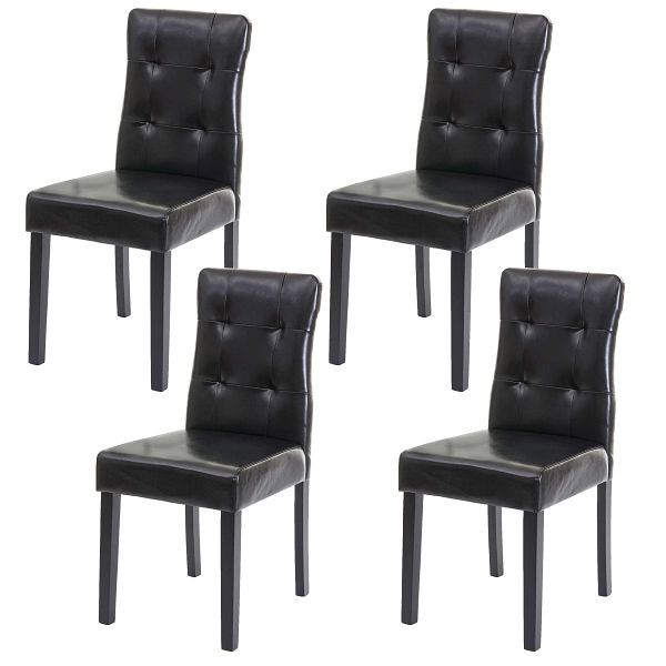 Mendler Lot de 4 chaises de salle à manger HWC-E58, chaises de salle à manger, simili cuir noir, pieds foncés, 67990
