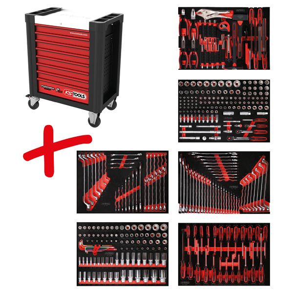 KS Tools PERFORMANCEplus set de dessertes d'atelier P10, avec 366 outils et 6 tiroirs, 810.6366