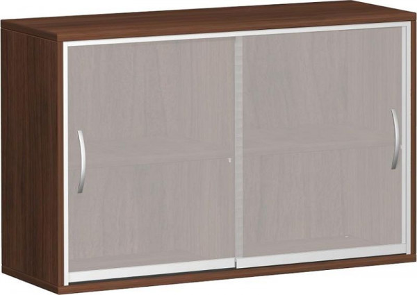 Armoire à portes coulissantes geramöbel avec portes coulissantes en verre satiné, avec panneau central, 2 étagères décoratives, 1200x425x768, noyer, N-10SG212-N
