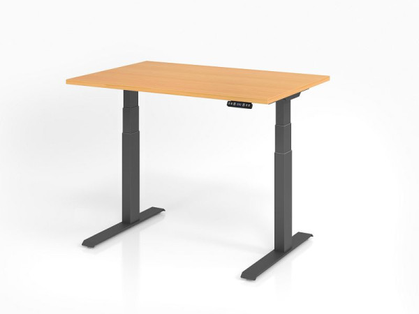 Bureau Hammerbacher XDKB12, 120 x 80 cm, plateau : hêtre, épaisseur 25 mm, chant épais en ABS, forme rectangulaire, graphite, VXDKB12/6/G